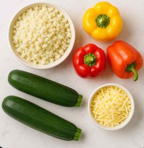 low-carb/keto-friendly recipes cauliflower rice, bell peppers, zucchini, and cheese